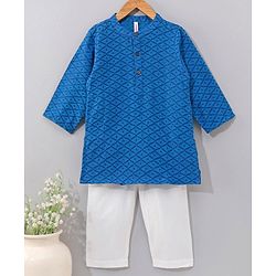 Babyhug Dobby Embroidered Kurta With Pyjama Set- Blue