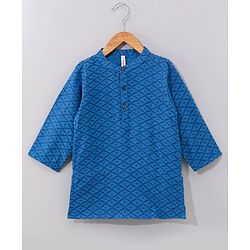 Babyhug Dobby Embroidered Kurta With Pyjama Set- Blue