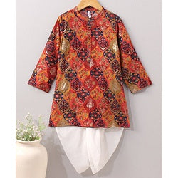 Babyhug Full Sleeves Kurta & Dhoti Set Floral Print - Red