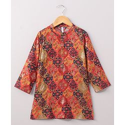 Babyhug Full Sleeves Kurta & Dhoti Set Floral Print - Red