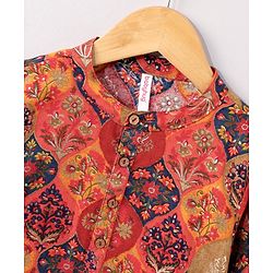 Babyhug Full Sleeves Kurta & Dhoti Set Floral Print - Red