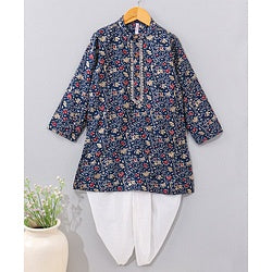 Babyhug Full Sleeves Kurta & Dhoti Set Floral Print - Blue