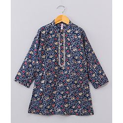 Babyhug Full Sleeves Kurta & Dhoti Set Floral Print - Blue
