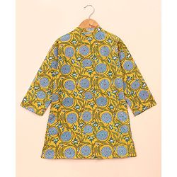Babyhug Full Sleeves Kurta & Dhoti Set Floral Print - Yellow Green