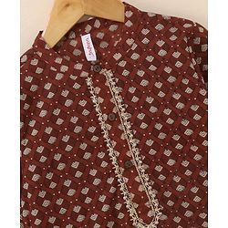 Babyhug Cotton Woven Full Sleeves Ethnic Printed Kurta & Dhoti Set - Maroon