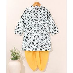 Babyhug Full Sleeves Kurta and Dhoti Set Penguin Print- Off White