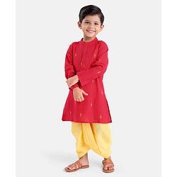 Babyhug  Full Sleeve Handloom Design Kurta Dhoti Set- Red