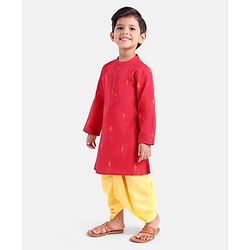Babyhug  Full Sleeve Handloom Design Kurta Dhoti Set- Red
