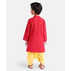 Babyhug  Full Sleeve Handloom Design Kurta Dhoti Set- Red