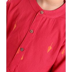 Babyhug  Full Sleeve Handloom Design Kurta Dhoti Set- Red