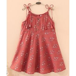Babyhug Sleeveless Ethnic Dress Floral Print- Rust