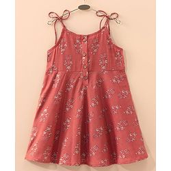 Babyhug Sleeveless Ethnic Dress Floral Print- Rust