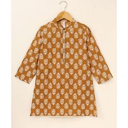 Babyhug Full Sleeves Kurta Pyjama Set Floral Print - Orange