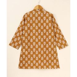 Babyhug Full Sleeves Kurta Pyjama Set Floral Print - Orange