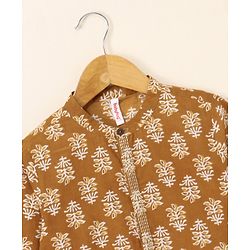 Babyhug Full Sleeves Kurta Pyjama Set Floral Print - Orange