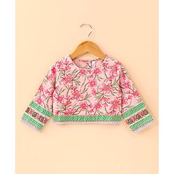 Babyhug Three Fourth Sleeves Choli & Lehenga With Dupatta Floral Print- Pink