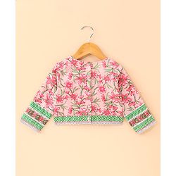 Babyhug Three Fourth Sleeves Choli & Lehenga With Dupatta Floral Print- Pink