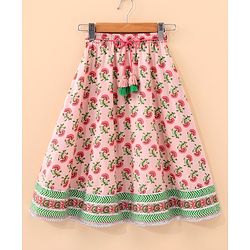 Babyhug Three Fourth Sleeves Choli & Lehenga With Dupatta Floral Print- Pink