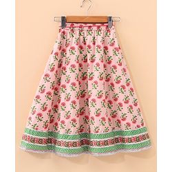 Babyhug Three Fourth Sleeves Choli & Lehenga With Dupatta Floral Print- Pink