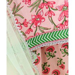 Babyhug Three Fourth Sleeves Choli & Lehenga With Dupatta Floral Print- Pink