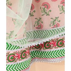 Babyhug Three Fourth Sleeves Choli & Lehenga With Dupatta Floral Print- Pink