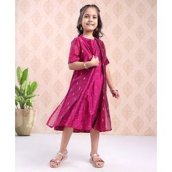 Babyhug Sleeveless Dress with Half Sleeves Shrug Ethnic Designs Embroidered - Wine