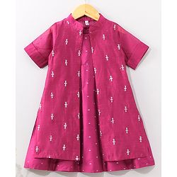 Babyhug Sleeveless Dress with Half Sleeves Shrug Ethnic Designs Embroidered - Wine