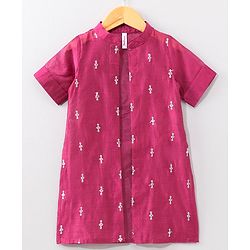 Babyhug Sleeveless Dress with Half Sleeves Shrug Ethnic Designs Embroidered - Wine