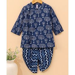 Babyhug Full Sleeves Kurta and Dhoti Set Printed - Indigo