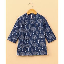 Babyhug Full Sleeves Kurta and Dhoti Set Printed - Indigo