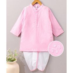 Babyhug Full Sleeves Kurta Dhoti Set with Embroidery - Pink