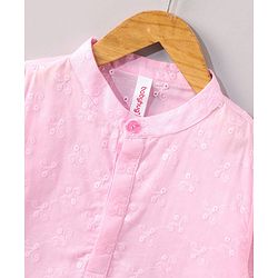 Babyhug Full Sleeves Kurta Dhoti Set with Embroidery - Pink