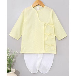 Babyhug Cotton Woven Full Sleeves Embroidery Kurta & Dhoti Set - Yellow