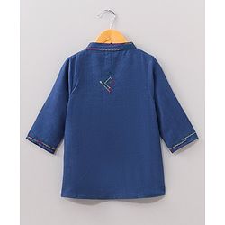 Babyhug Cotton Full Sleeves Kurta and Dhoti Set with Embroidery Solid Colour - Denim Blue