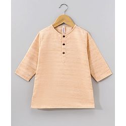 Babyhug Full Sleeves Kurta & Dhoti Set with Waist Coat Ethnic Print - Off Beige