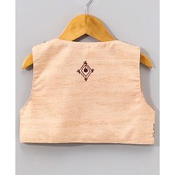 Babyhug Full Sleeves Kurta & Dhoti Set with Waist Coat Ethnic Print - Off Beige