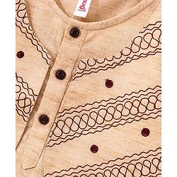 Babyhug Full Sleeves Kurta & Dhoti Set with Waist Coat Ethnic Print - Off Beige