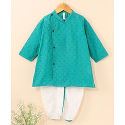 Babyhug Cotton Woven Full Sleeves Ethnic Printed Kurta & Dhoti Set - Rama Green