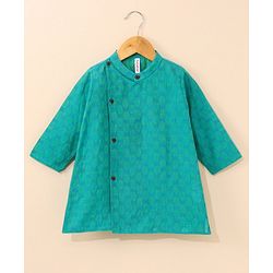 Babyhug Cotton Woven Full Sleeves Ethnic Printed Kurta & Dhoti Set - Rama Green