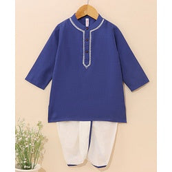 Babyhug Full Sleeves Solid Colour Kurta & Dhoti - Royal Blue White