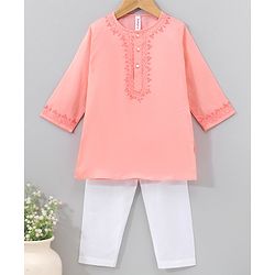 Babyhug Full Sleeves Kurta & Pyjama Set Embroidered - Peach