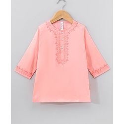 Babyhug Full Sleeves Kurta & Pyjama Set Embroidered - Peach