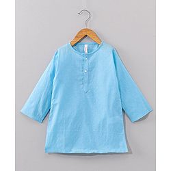 Babyhug Cotton Full Sleeves Kurta Pyjama Set Dobby Embroidered - Light Blue