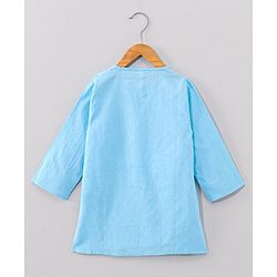 Babyhug Cotton Full Sleeves Kurta Pyjama Set Dobby Embroidered - Light Blue