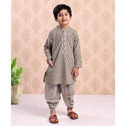 Babyhug Full Sleeves Printed Kurta & Dhoti - Grey
