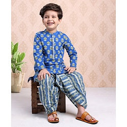 Babyhug Full Sleeves Kurta and Dhoti Set Floral Print - Blue