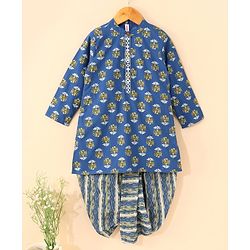 Babyhug Full Sleeves Kurta and Dhoti Set Floral Print - Blue