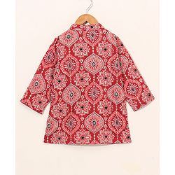 Babyhug Full Sleeves All Over Printed Kurta & Dhoti Set - Red
