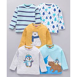 Babyhug Cotton Knit Full Sleeves Printed T-Shirts Pack of 5 -  Multicolour