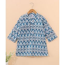 Babyhug Full Sleeves Cotton Kurta Printed- Indigo